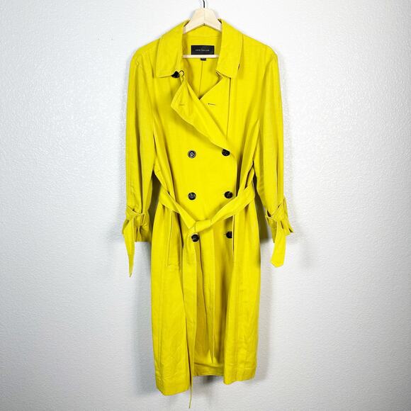 Ann Taylor Women’s Linen Blend Double Breasted Trench Coat Jacket in Yellow XXL - Picture 1 of 15